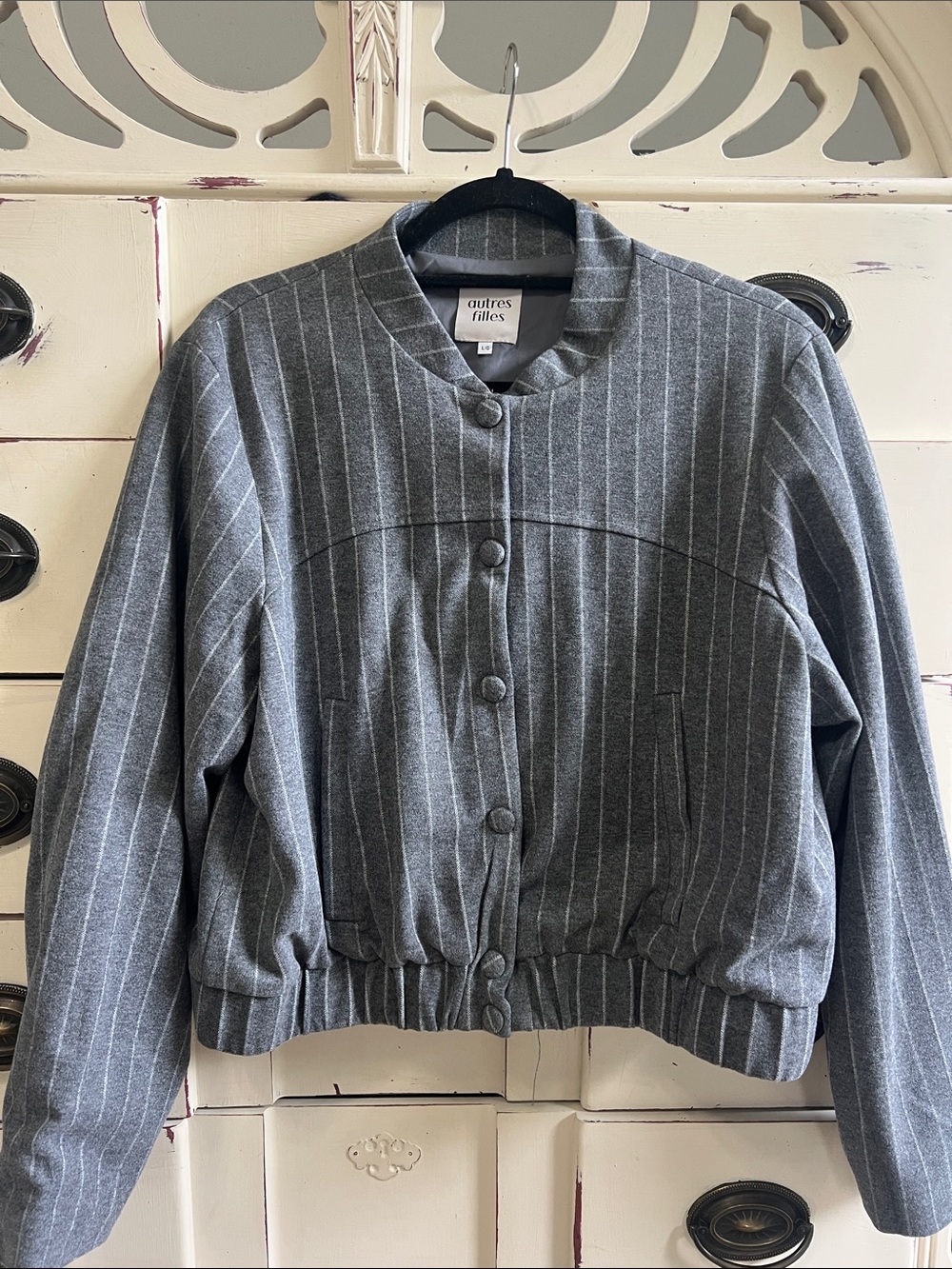 Autres Filles Gray Pinstripe Cropped Blazer Jacket